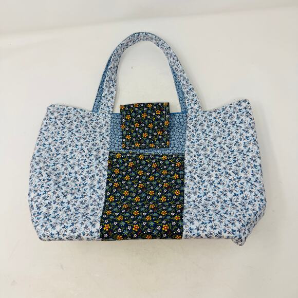 Handmade Floral Patchwork Tote Bag Blue Cottagecore Quilted Purse WVU Lining - Picture 4 of 11